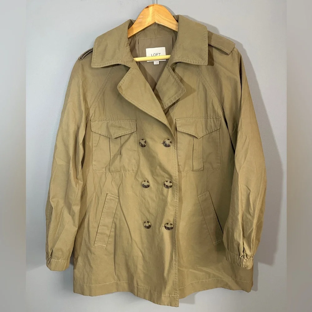 Loft Double‎ Breasted Mid Length Tan Trench Coat Womens Size Medium